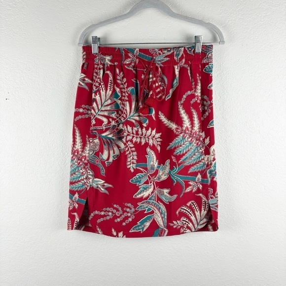Ann Taylor LOFT Floral Elastic Waist Drawstring Skirt Red Small Casual Work - Picture 1 of 4